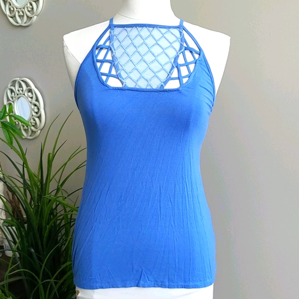 BKE Red - High Neck Mesh Inset Tank Top - Small
